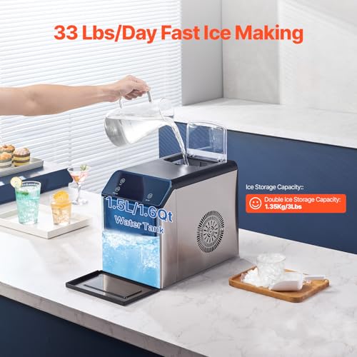 33lbs/24H Pebble Ice Maker with Ice Scoop & Drip Tray P257