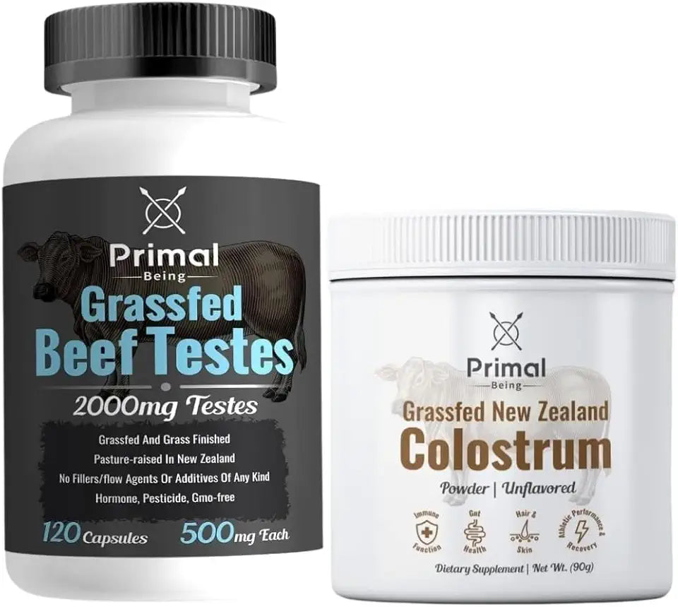 Grassfed Beef Testes 120 Capsules + Grassfed Beef Colostrum 90 Grams Unflavored Powder K7582