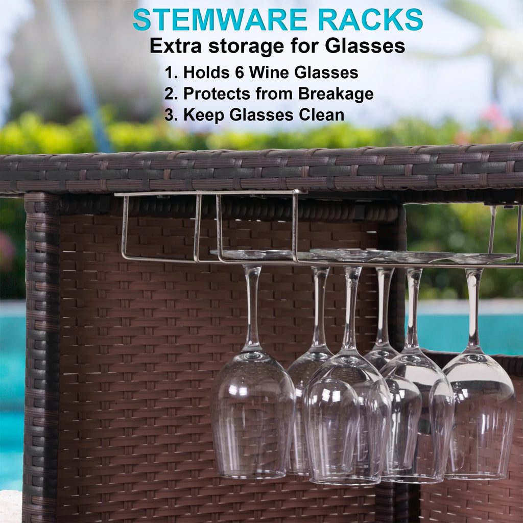 Outdoor Patio Wicker Bar with 2 Storage Shelves Q4076