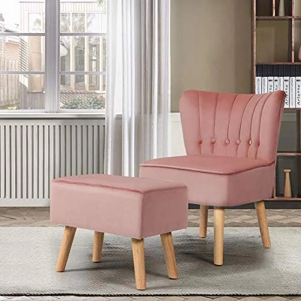 Velvet Armless Slipper Chair with Ottoman K74455