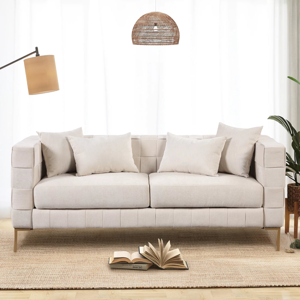 Beige Chenille 3-Seat Sofa with 4 Pillows S68977