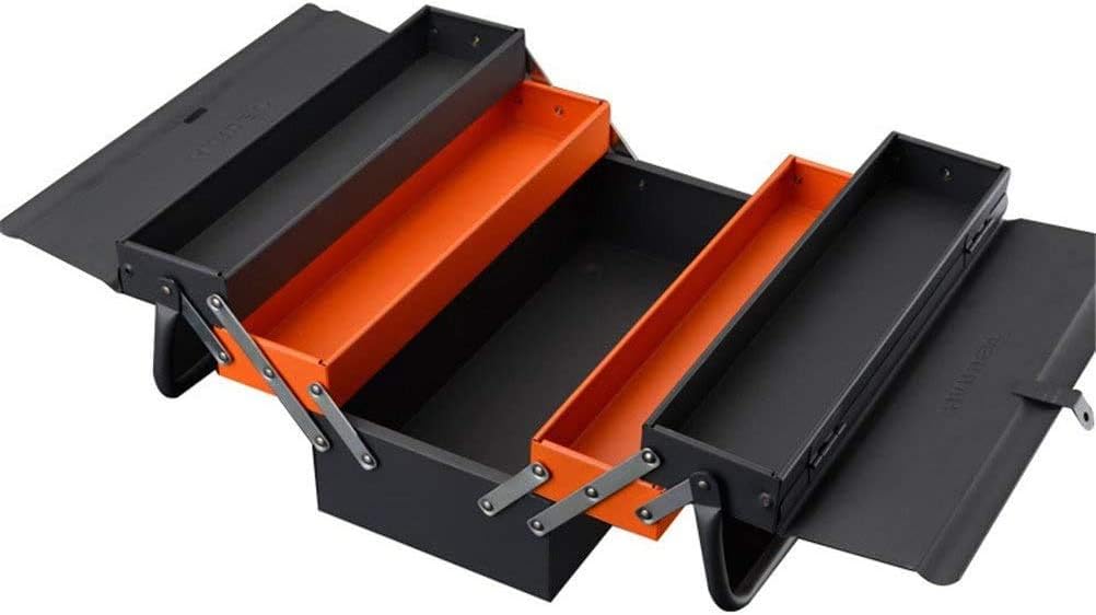 Portable Metal Tool Box with 3 Level Fold Out Organizer Storage Q84827
