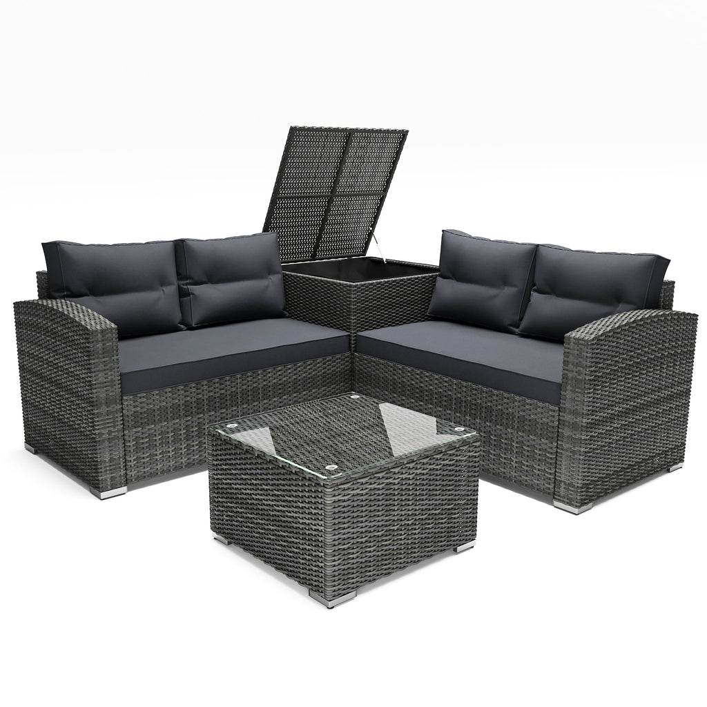 4 Pieces PE Rattan Sectional Sofa Set with Glass Table H63266