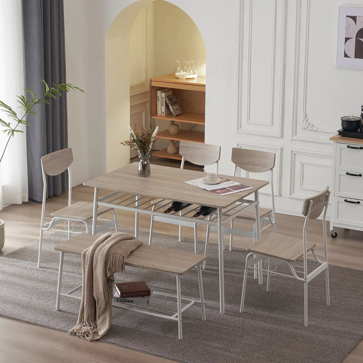6-Piece Dining Room Set with 4 Chairs and 1 Bench S6169