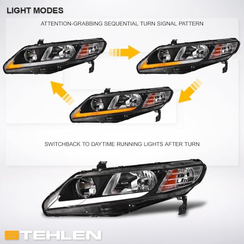 Compatible With 2006-2011 Honda Civic 4 Door Sedan Black LED Headlights P20470