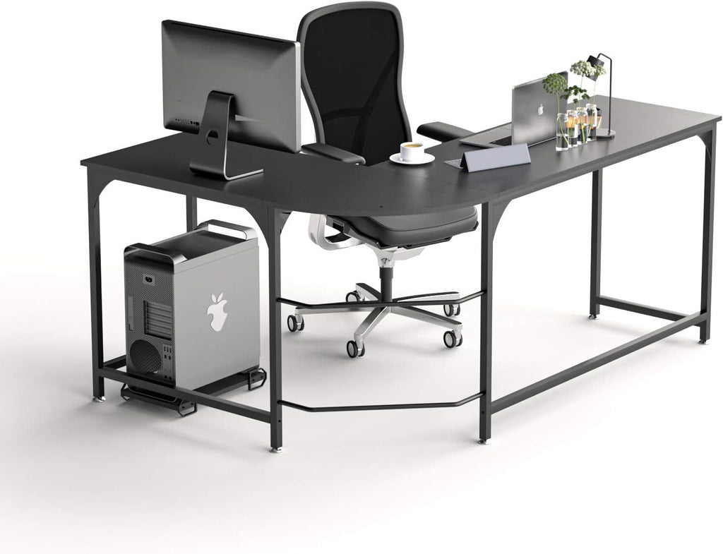 Reversible L Shaped Desk with Shelves, Round Corner Computer Desk Gaming Table Workstation U827