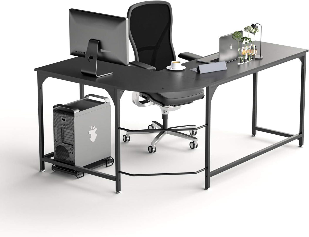 Reversible L Shaped Desk with Shelves, Round Corner Computer Desk Gaming Table Workstation U827