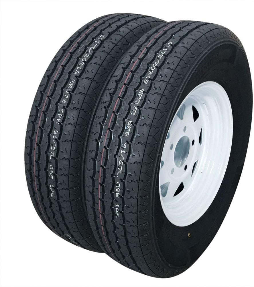13" Trailer Tire & Rim ST175/80R13 Load C 5 Lug White Spoke Pack of 2 V175734