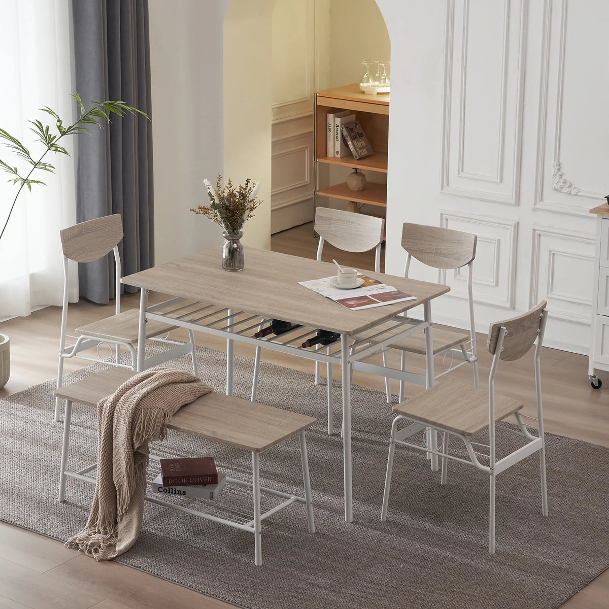 6-Piece Dining Room Set with 4 Chairs and 1 Bench S6169