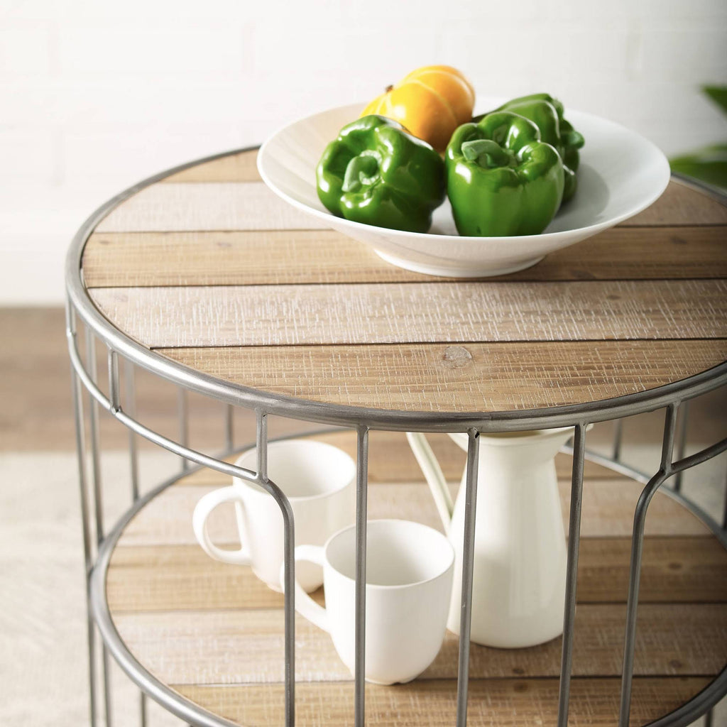 Three Tiered Metal and Wood Rolling Cart Q3694