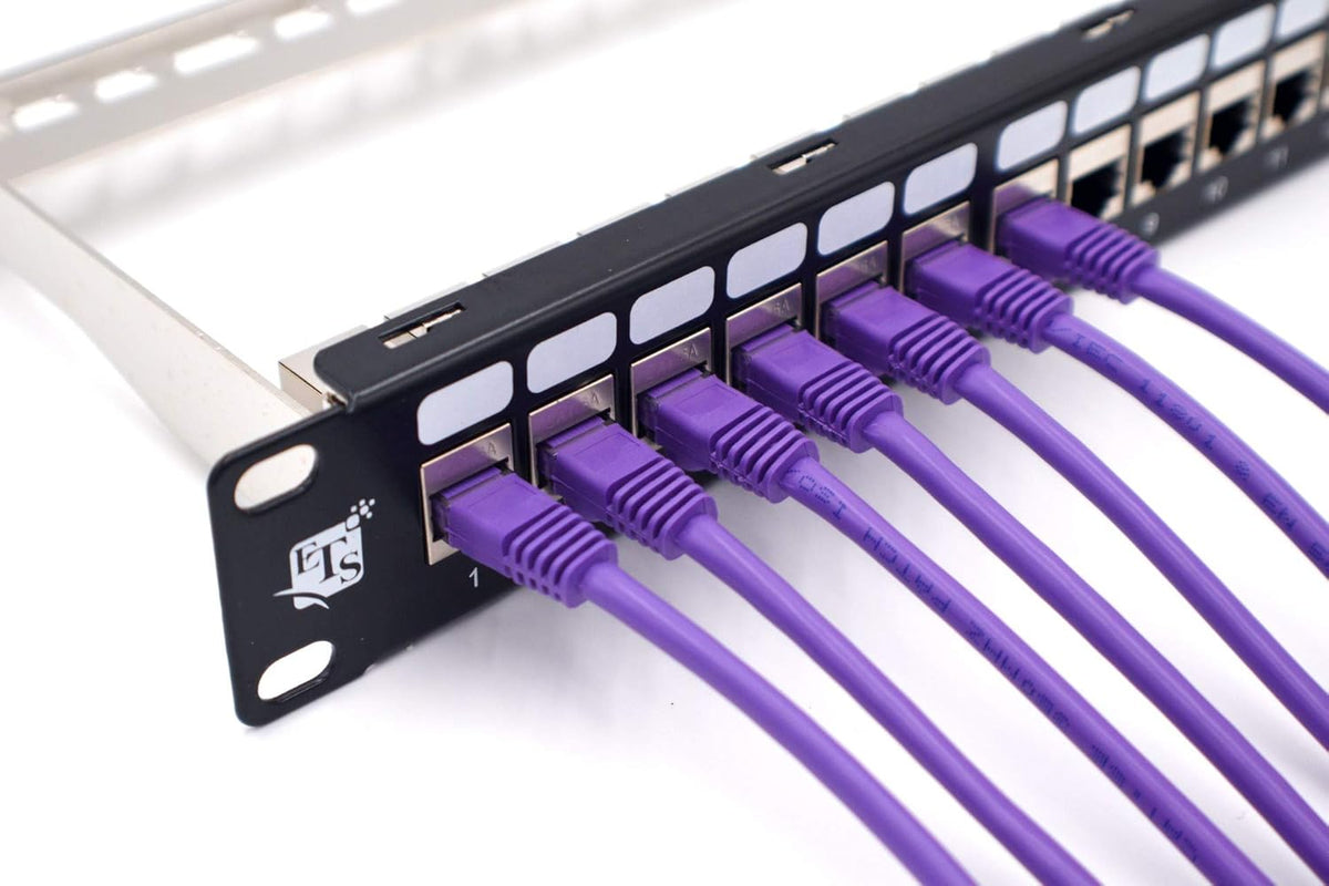 24-Port CAT6A FTP Shielded 1U Patch Panel 19-Inch Loaded w/Tool-Less Keystone Jacks Pack of 2 J4089