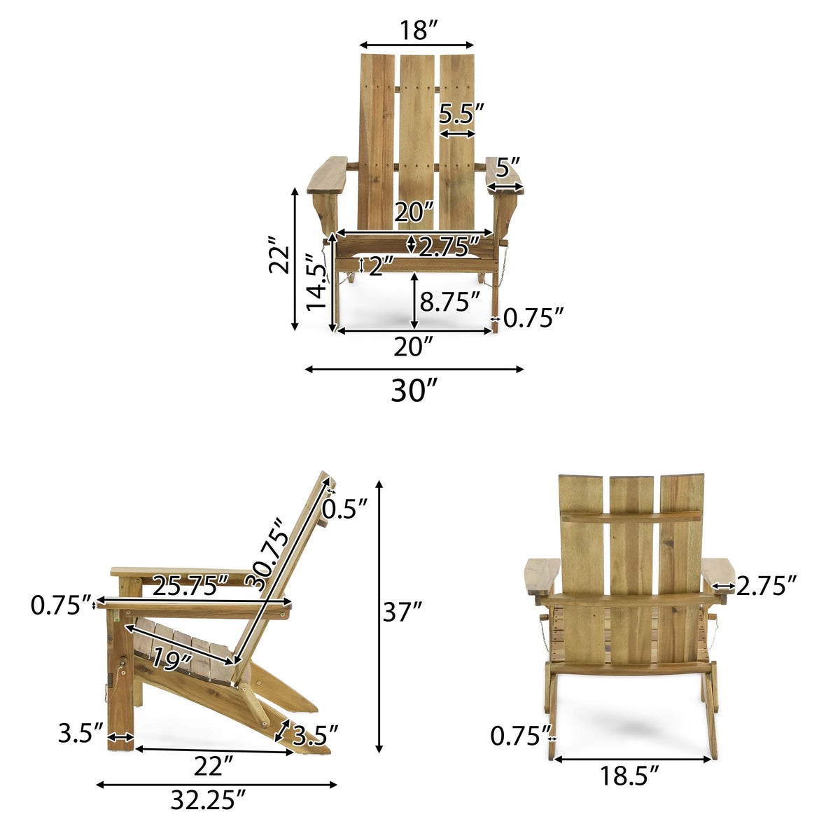 Outdoor Acacia Wood Foldable Adirondack Chairs Set of 2 H47730