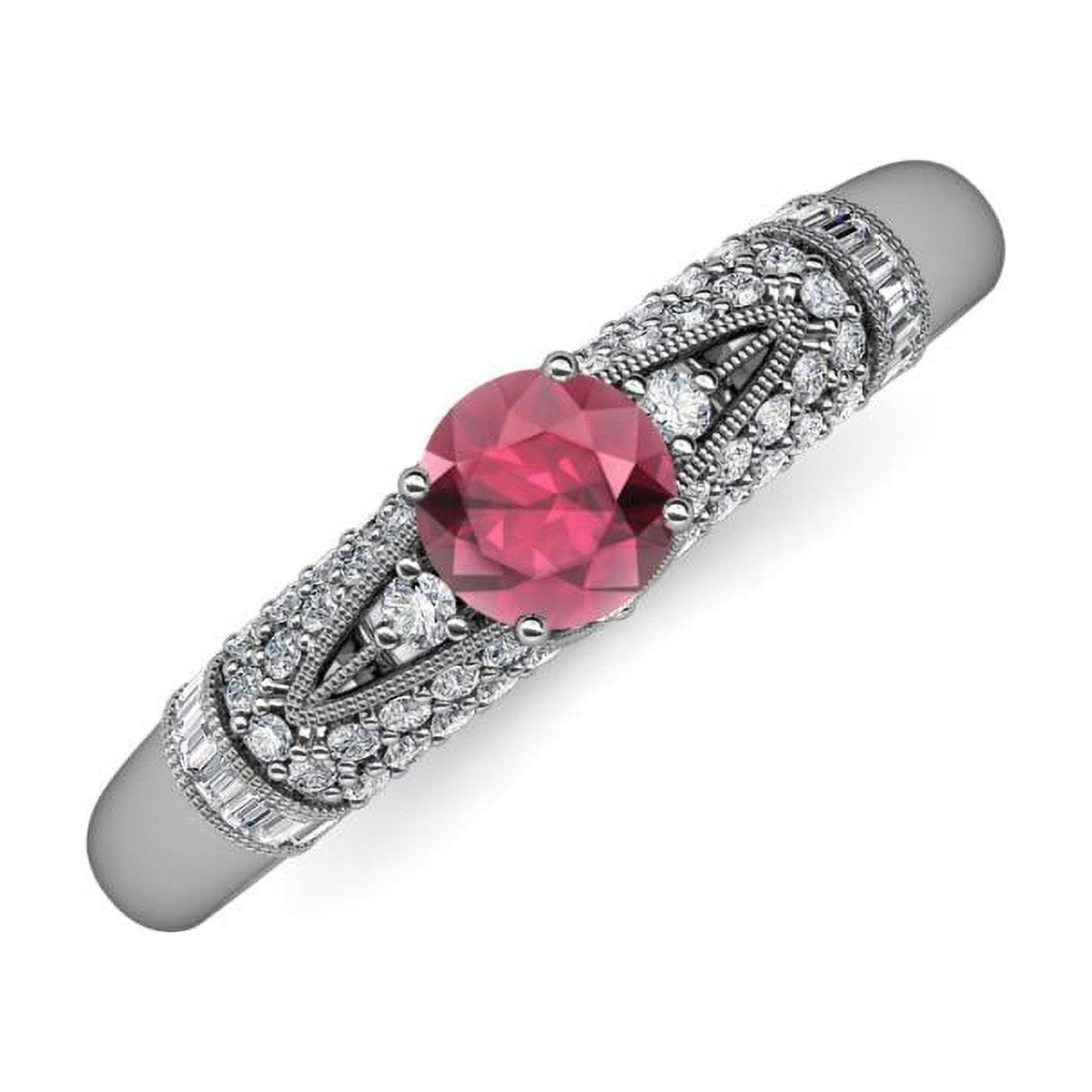 14K White Gold Round Rhodolite Garnet Diamond Engagement Ring H68320