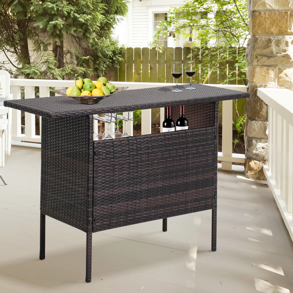 Outdoor Patio Wicker Bar with 2 Storage Shelves Q4076