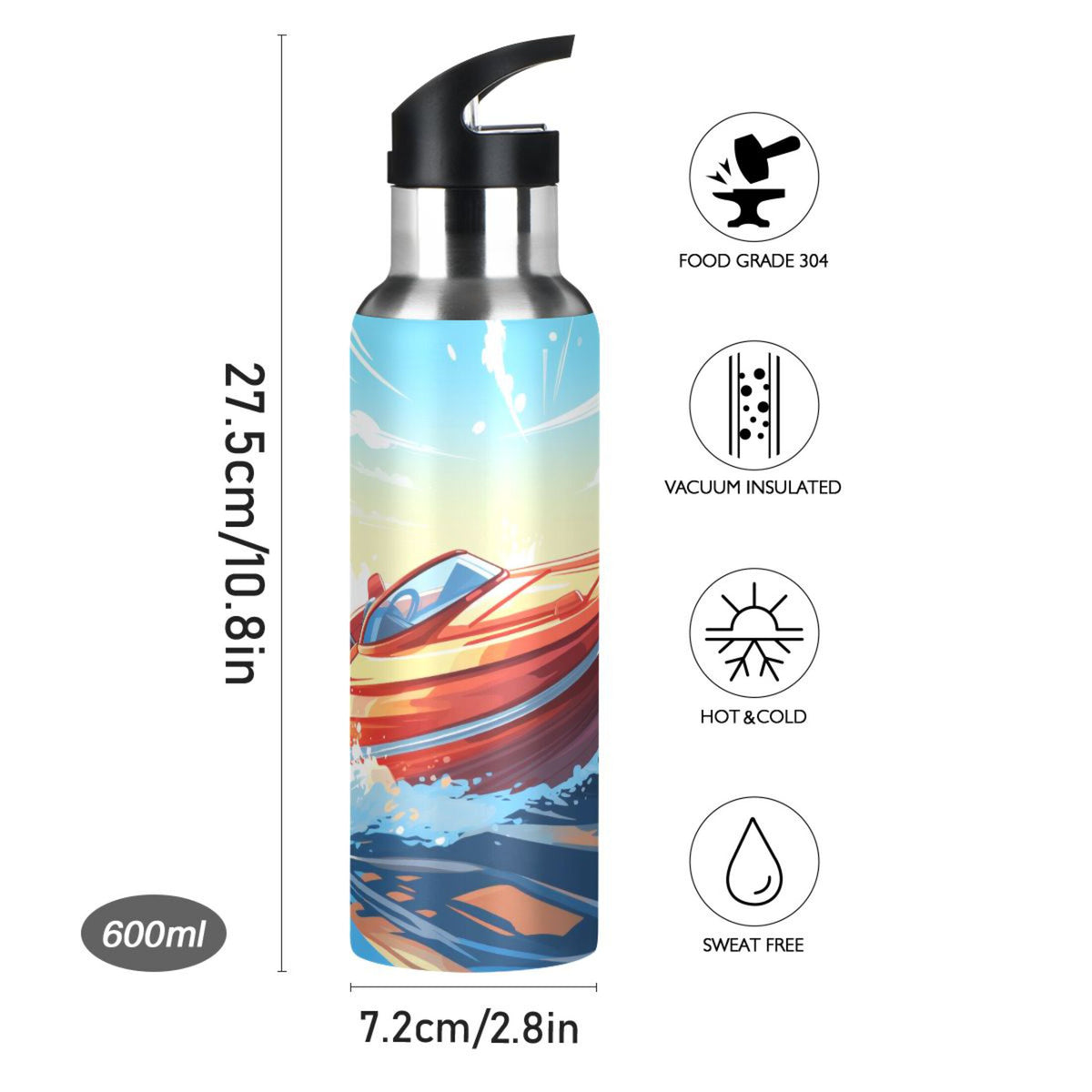 20 oz Insulated Stainless Steel Water Bottle with Straw Lid B43189