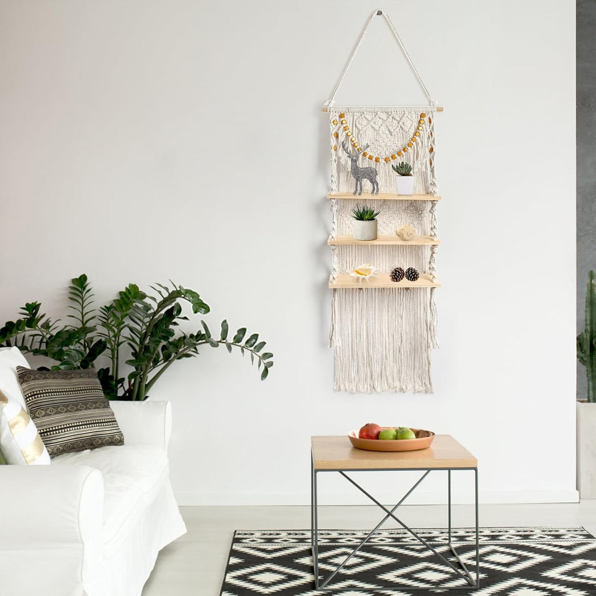 3 Tier Macrame Wall Hanging Shelf L640