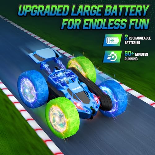 Remote Control Car Double Sided 360° Rotating 4WD Rechargeable Green Y92781
