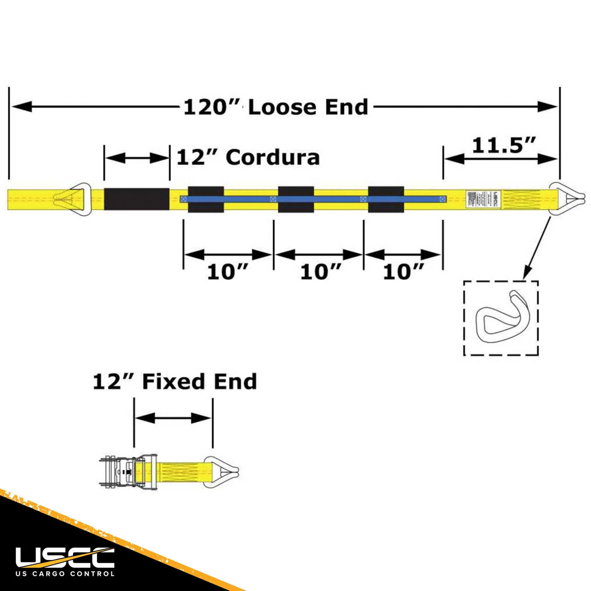 2" x 11' Ratchet Strap with Wire Hooks & 3 Rubber Cleats F868339