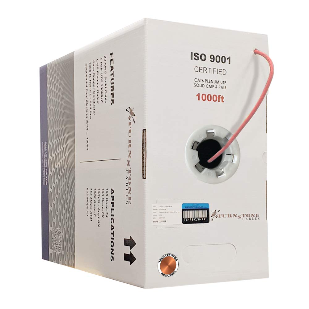 Cat6 Plenum 1000ft 23AWG Bare Copper UTP Bulk Ethernet Cable R20075