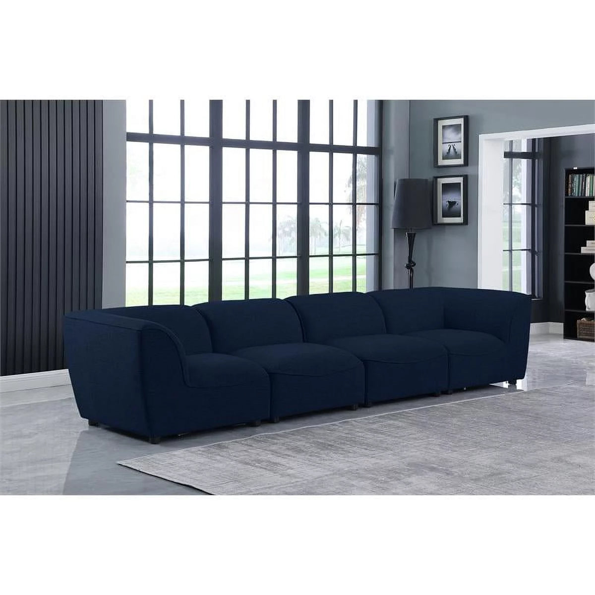 Navy Linen Textured Modular Sofa P120