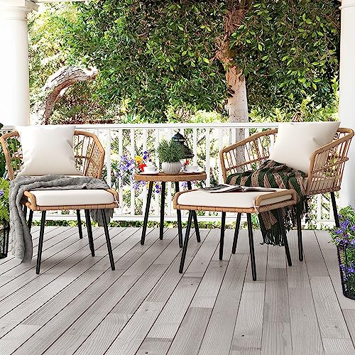 5-Piece Outdoor Wicker Patio Bistro Set with Footrest and Coffee Table Black F9979