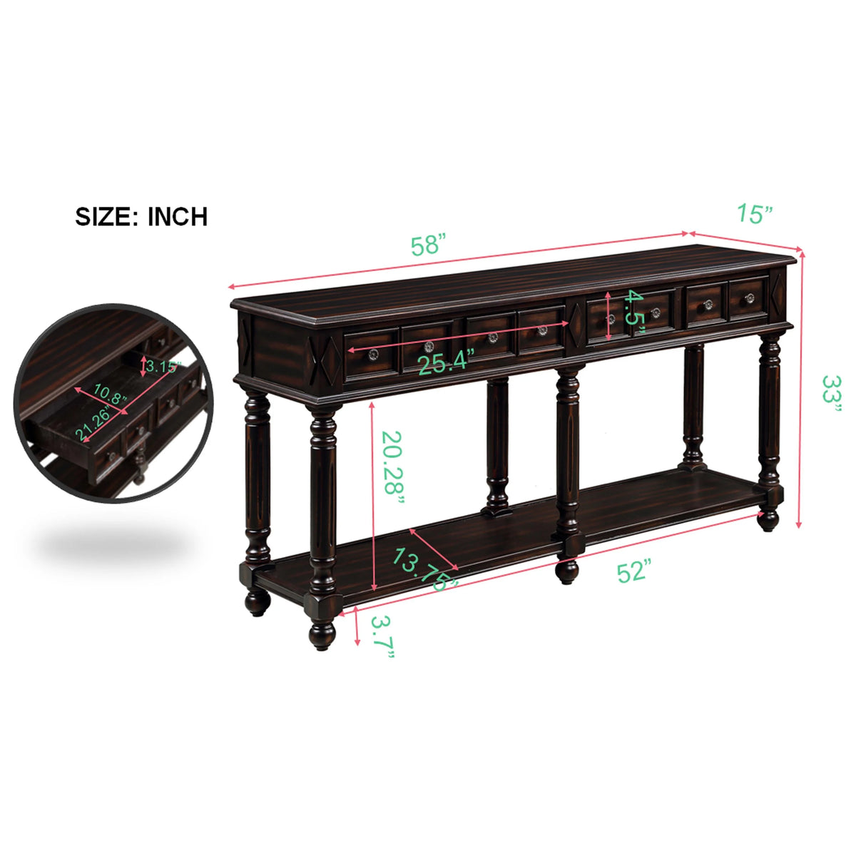 Console Table with 2 Drawers and Bottom Shelf O9074
