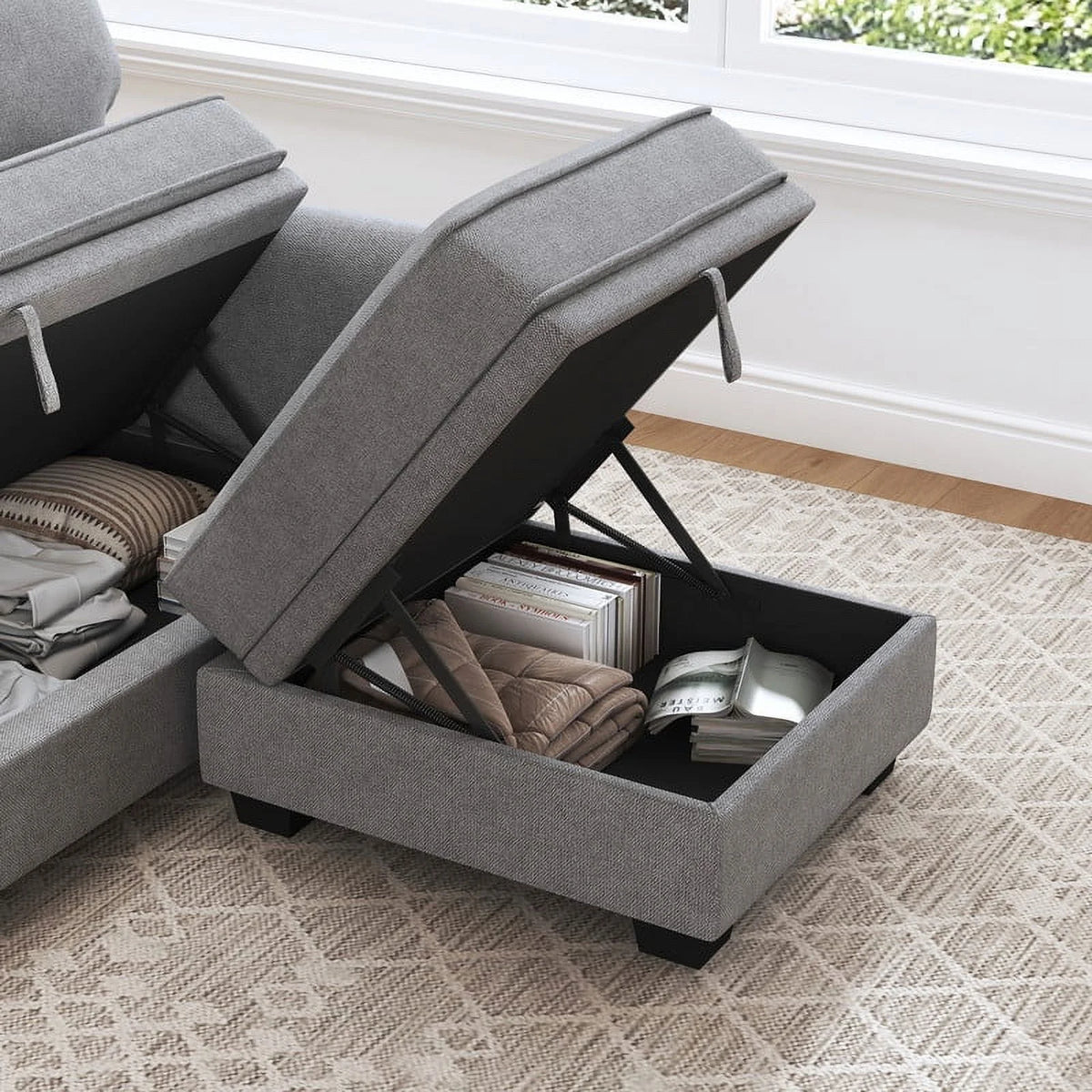 Dark Grey Convertible Sleeper Sectional Sofa with Storage and Chaise G38161