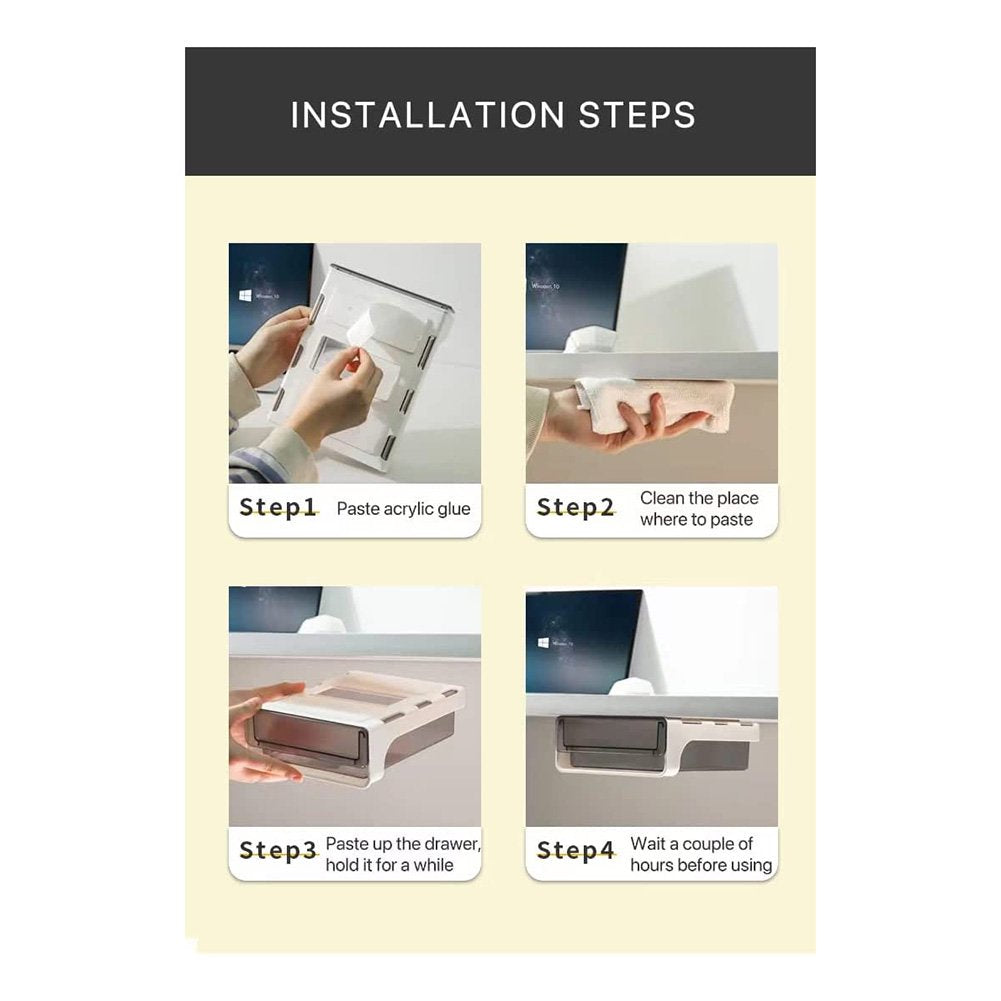 Adhesive 9 Inch Pull Out Under Desk Drawer W8324