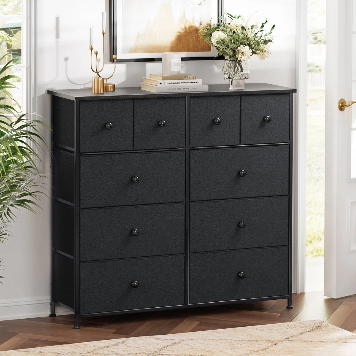 10 Drawer Fabric Dresser with Wood Top Y966994