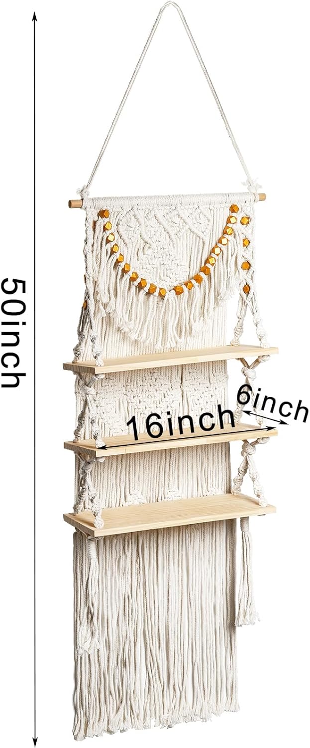 3 Tier Macrame Wall Hanging Shelf L640