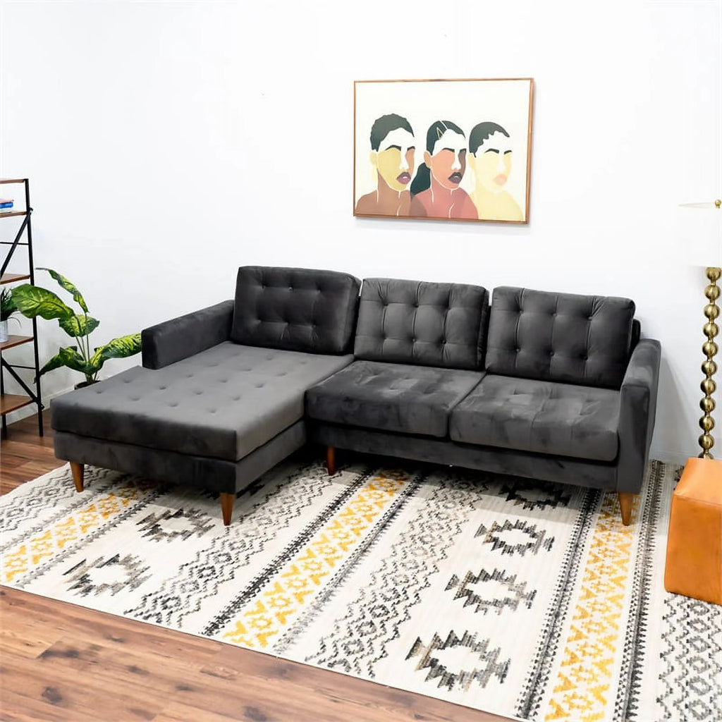 Velvet Sectional Dark Gray Sofa X1901