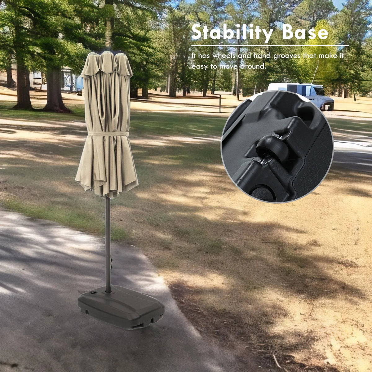 15 Foot Rectangular Double-Sided Patio Umbrella with Rolling Base O206565