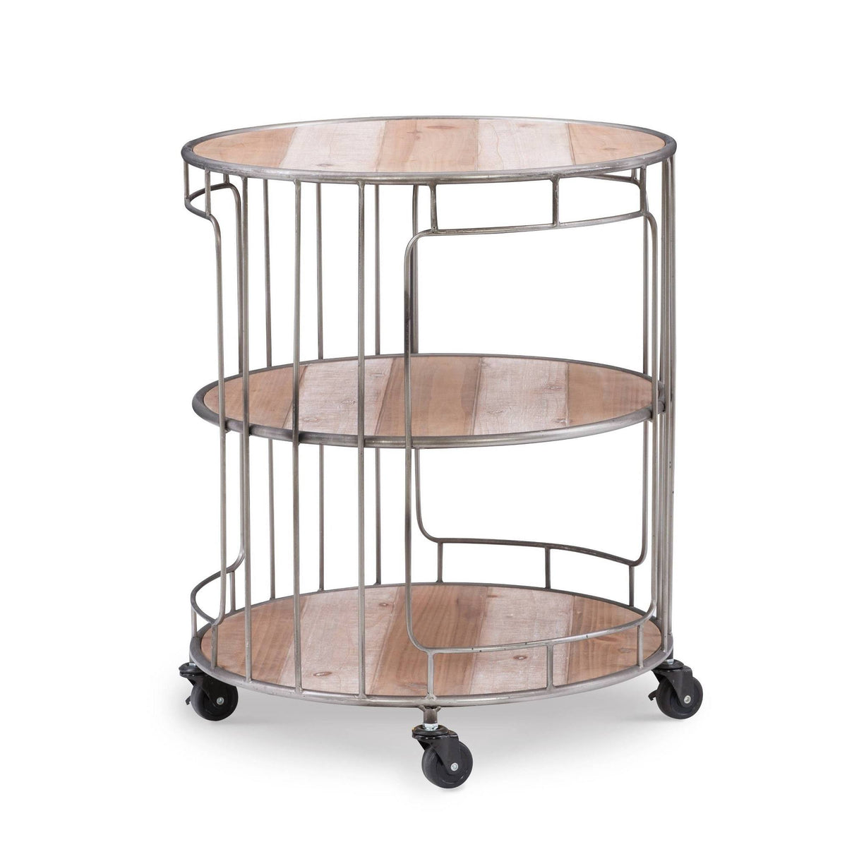 Three Tiered Metal and Wood Rolling Cart Q3694