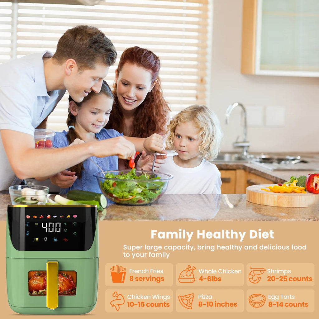 Air Fryer Large 8.5 QT Green 8 in 1 Touch Screen Visible Window 1750W A748