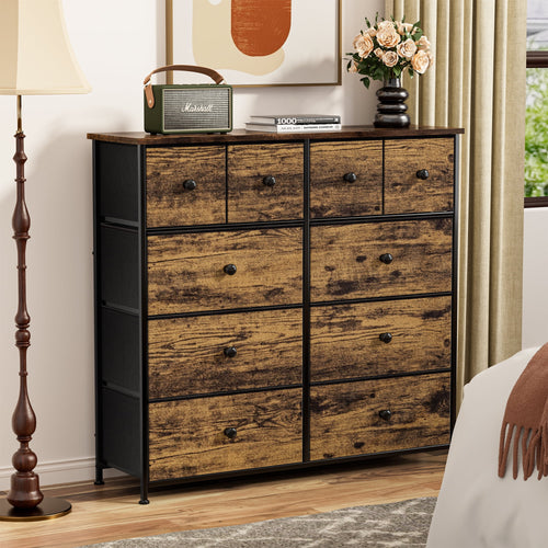 10 Drawer Fabric Dresser with Wood Top Y966994