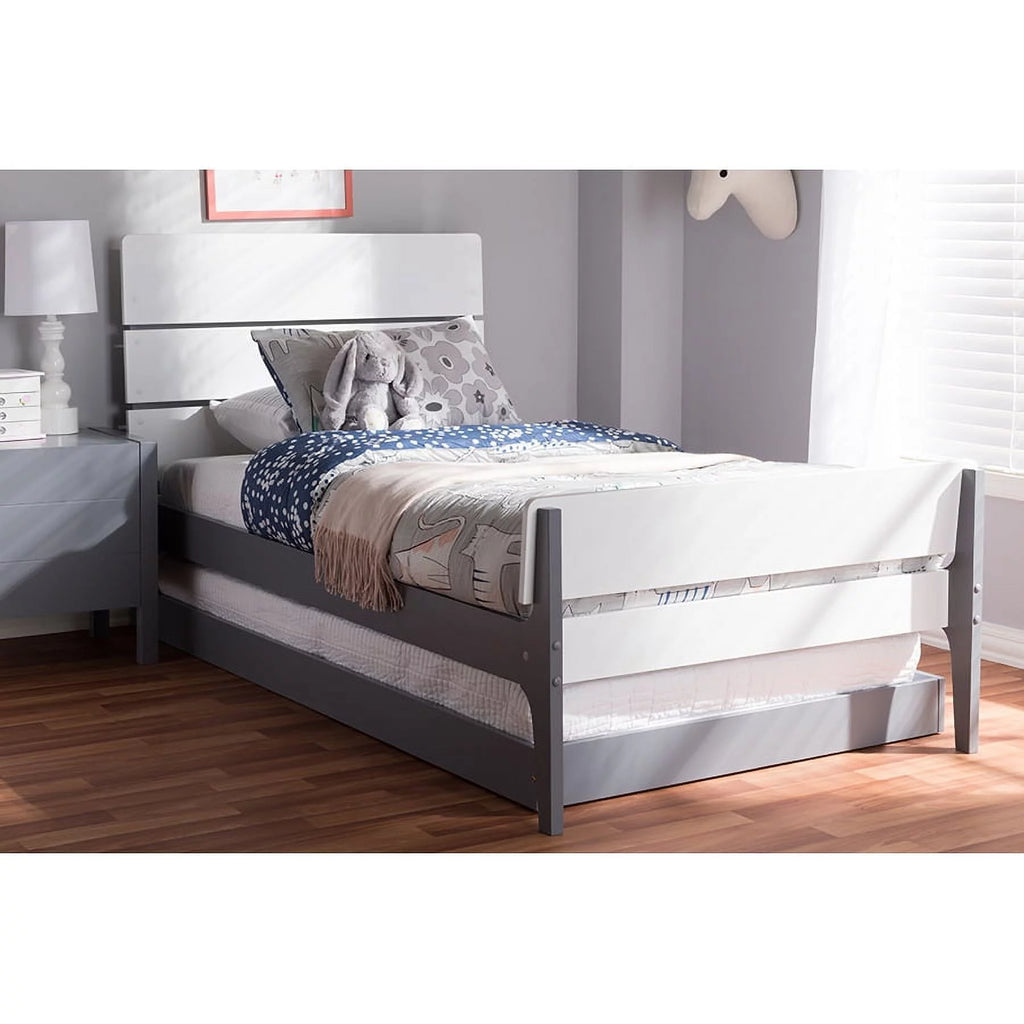 Grey-Finished Wood Twin Platform Bed Y136869