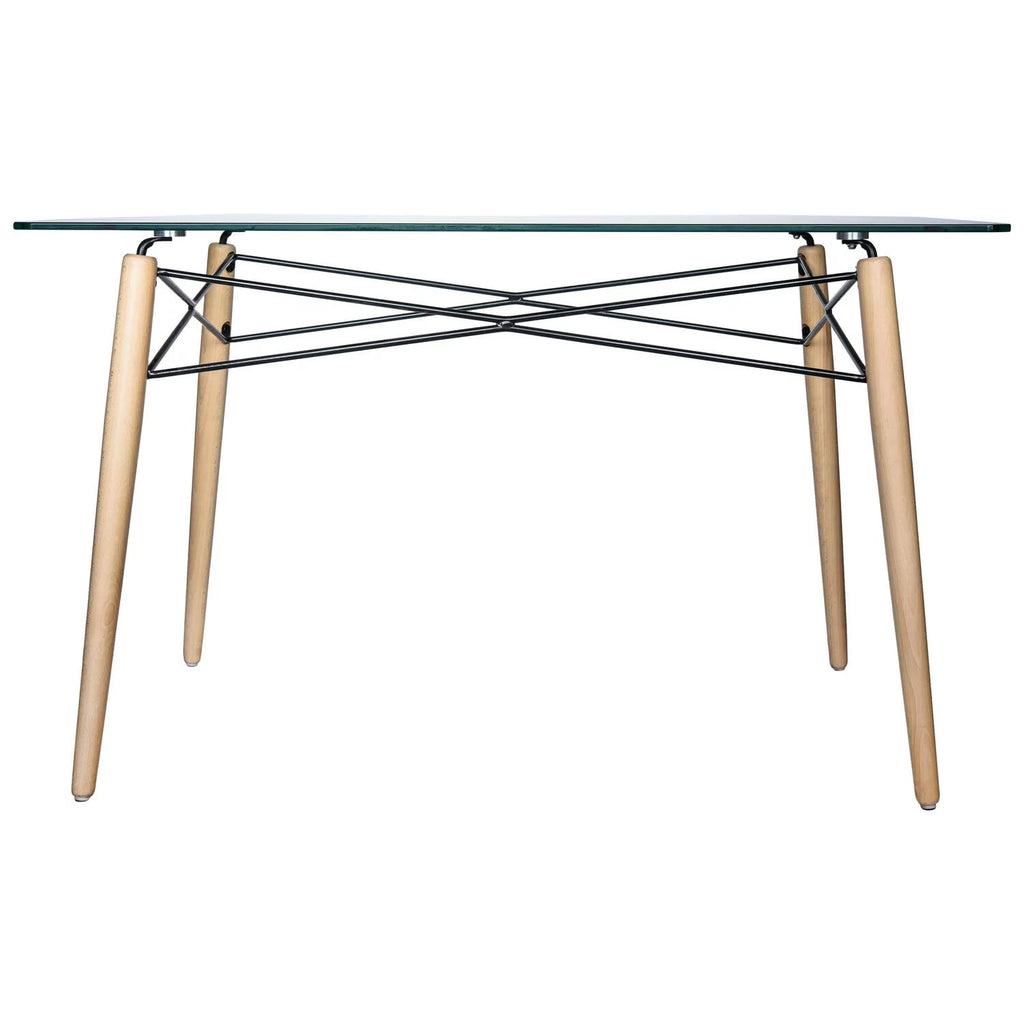 4Ft Rectangle Glass Top Dining Table with Wood Base G81418