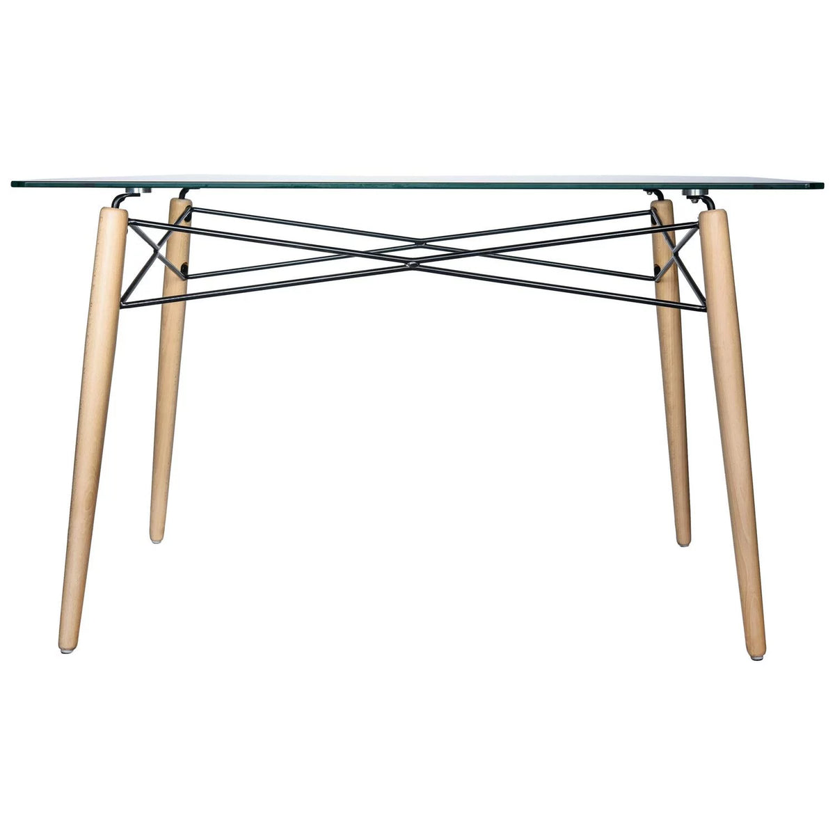 4Ft Rectangle Glass Top Dining Table with Wood Base G81418