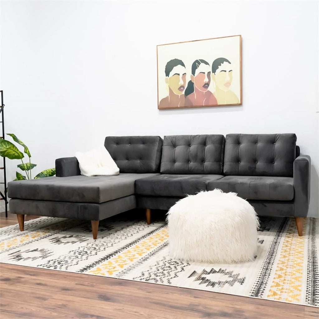 Velvet Sectional Dark Gray Sofa X1901