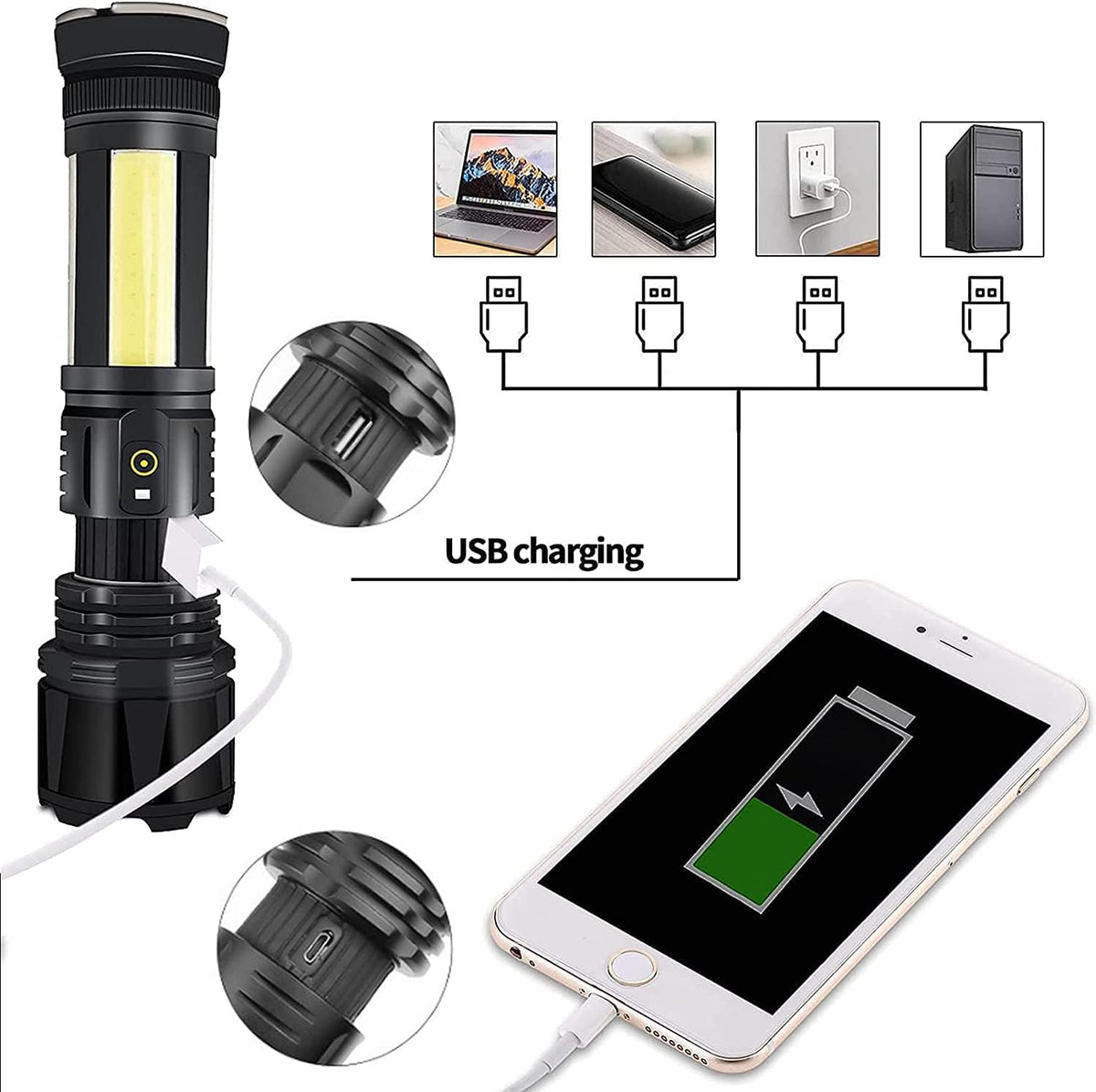 Rechargeable LED Flashlight 90000 Lumen Waterproof Magnetic 5 Modes Zoomable W80163