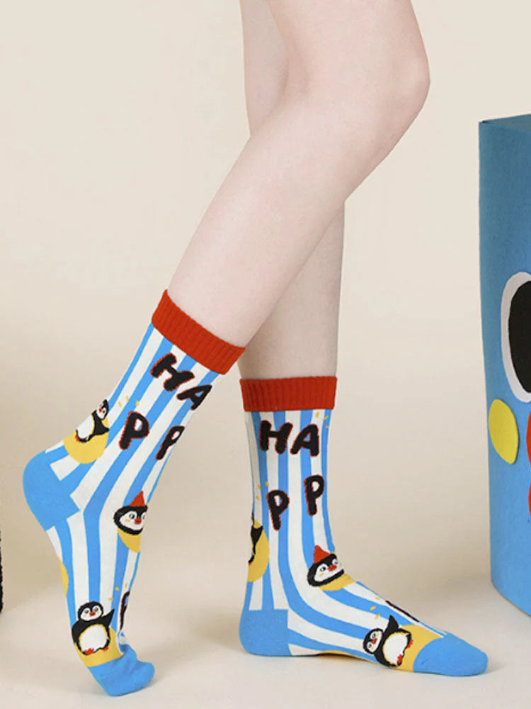 Cute Cartoon Penguin Polka Dot Socks V3157