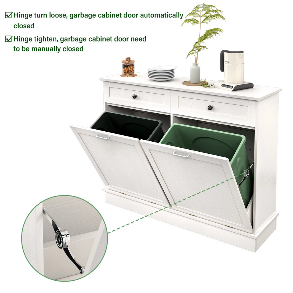 White Free Standing Tilt Out Trash Cabinet with Drawer B373