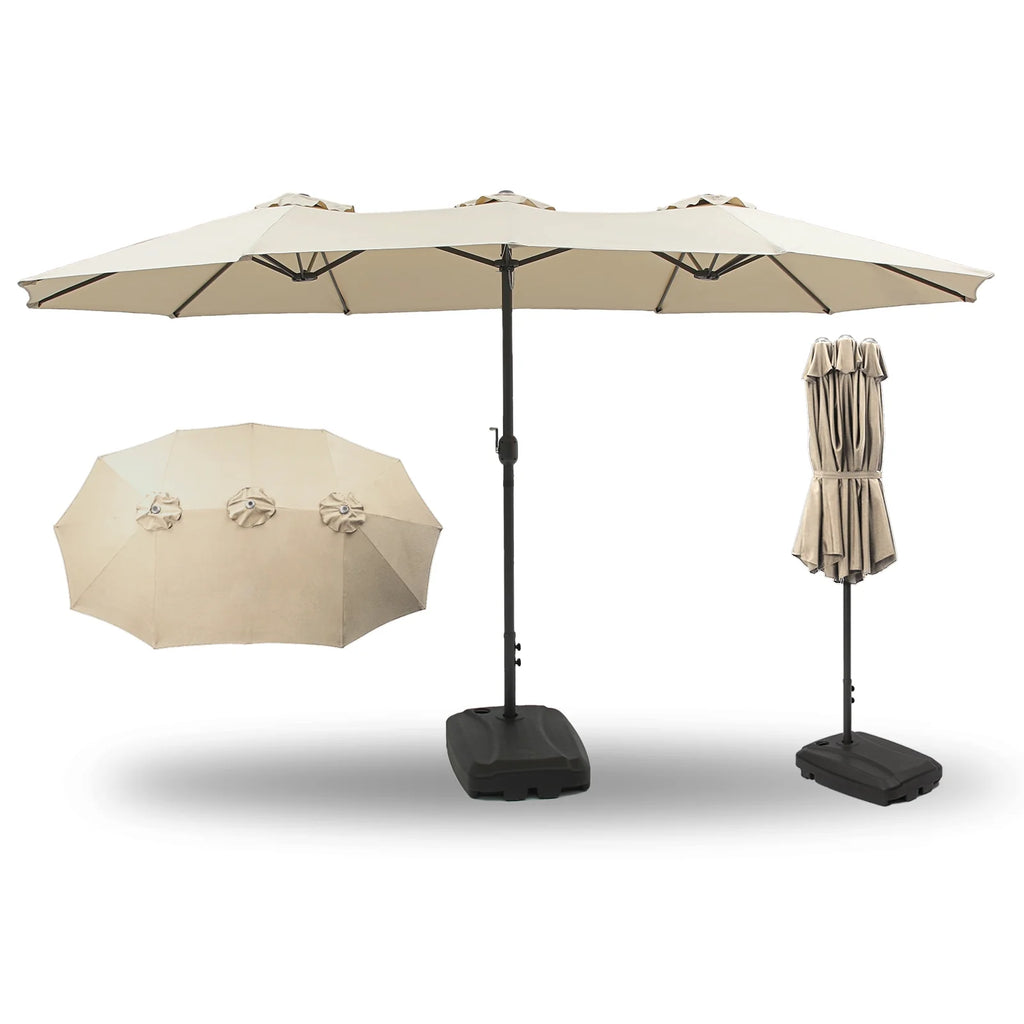 15 Foot Rectangular Double-Sided Patio Umbrella with Rolling Base O206565