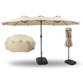 15 Foot Rectangular Double-Sided Patio Umbrella with Rolling Base O206565