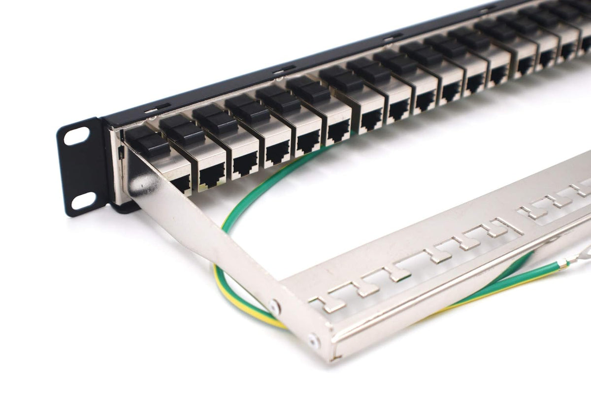 24-Port CAT6A FTP Shielded 1U Patch Panel 19-Inch Loaded w/Tool-Less Keystone Jacks Pack of 2 J4089