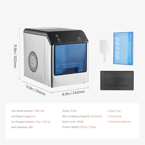 33lbs/24H Pebble Ice Maker with Ice Scoop & Drip Tray P257