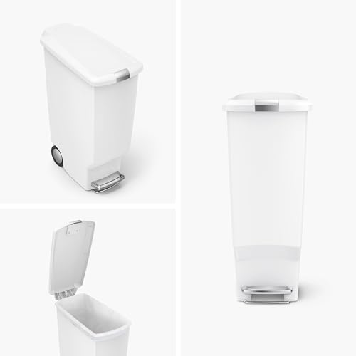 40 Liter Slim Kitchen Step Trash Can with Slide Lock, Grey Plastic N6789