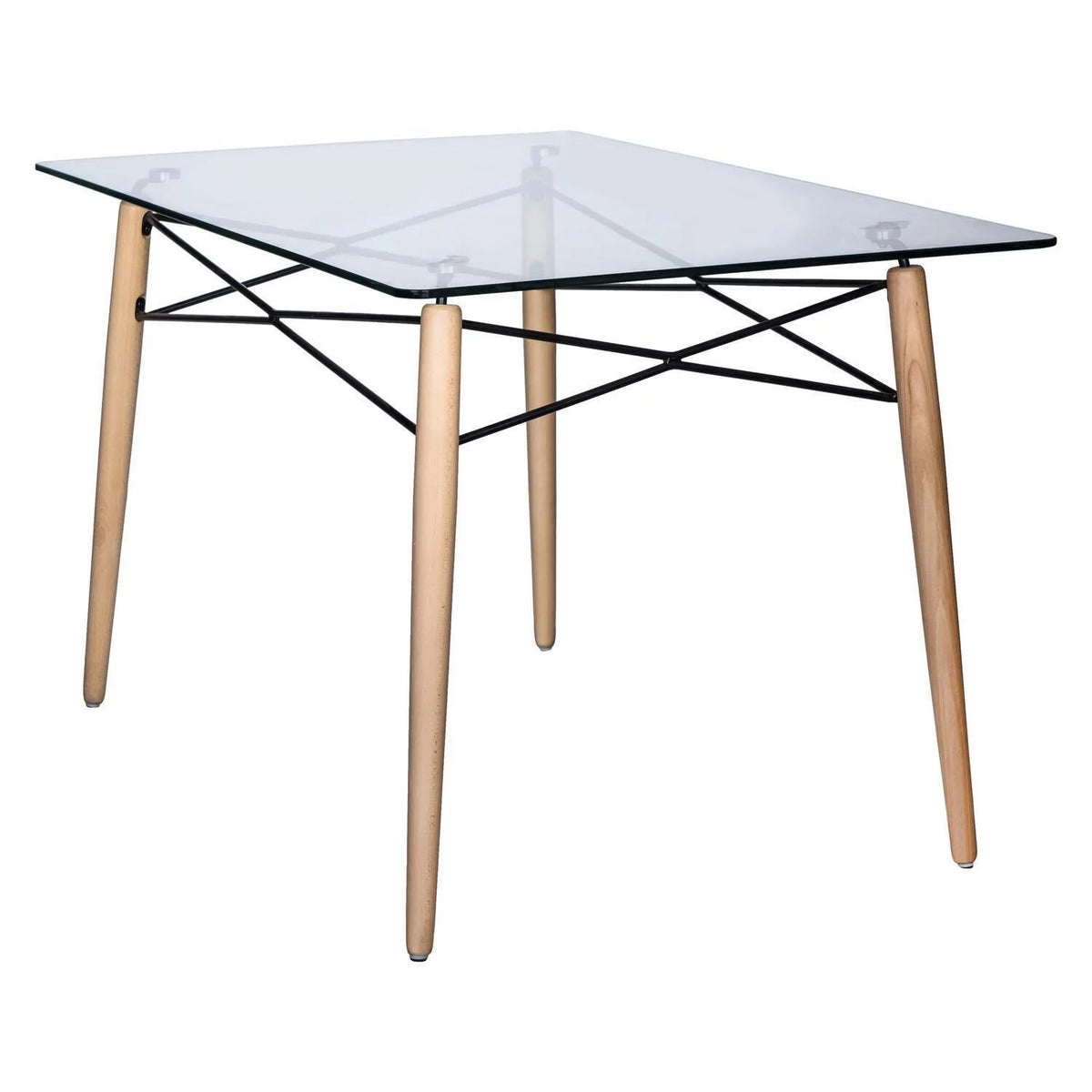 4Ft Rectangle Glass Top Dining Table with Wood Base G81418