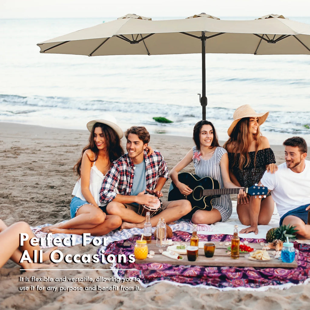 15 Foot Rectangular Double-Sided Patio Umbrella with Rolling Base O206565