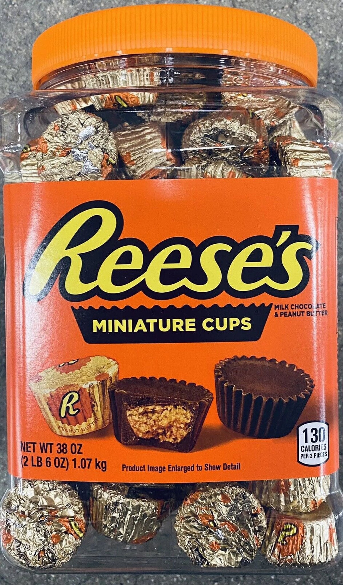 2 Packs Reese's Miniatures Milk Chocolate Peanut Butter Cups 38 Oz Each Tub S5024